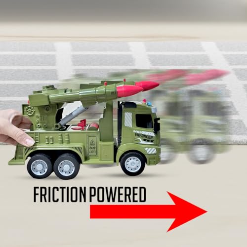 Image of Amazon Brand - Jam & Honey Friction with Lights & Sound Trucks for Kids | Missile Truck for Kids for Age 3+ Years | Green