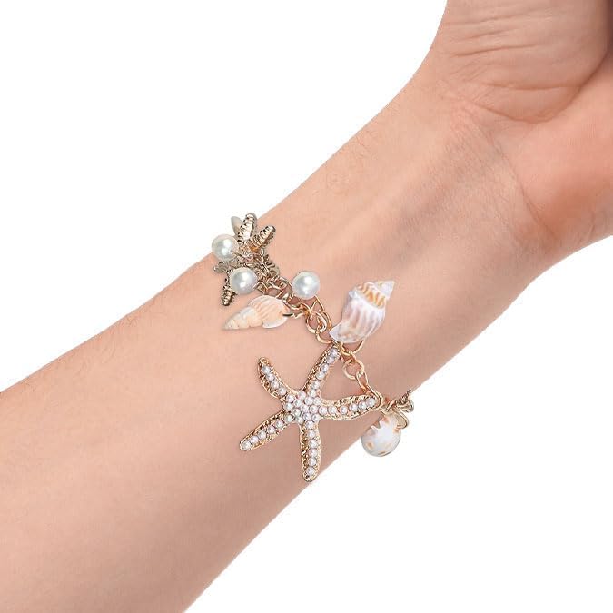 Mermaid Starfish Bracelet for Women and Girls, Halloween Costume Accessories, Ocean Seashell Charm Jewelry, Adjustable Gold-Tone Wrist Chain, Perfect for Mermaid Dress Up, Cosplay, Parties - Image 4