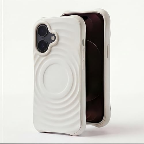 Image of amazon basics Shockproof Case for iPhone 16 | Ripple Pattern | Camera Protection | Protective Cover with Enhanced Grip & Wireless Charging Support - White