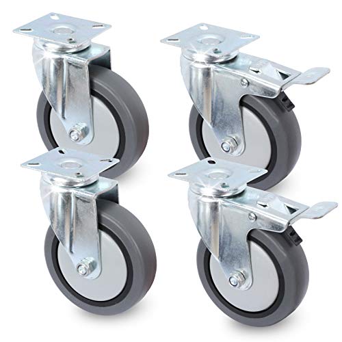 Transportrollen mit Bremse groß 100mm Rollen für Möbel 4 Rollen Set - bis zu 80Kg pro Rad Möbelrollen Lenkrollen Gummi für Palettenmöbel Schrank Transportroller oder Transportboxen Rollbrett Cover