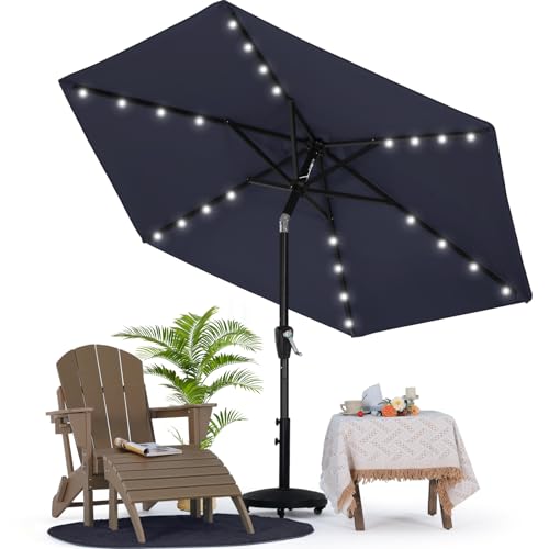 Image of MASTERCANOPY 7.5ft Patio Umbrella with Solar Lights, Navy Blue