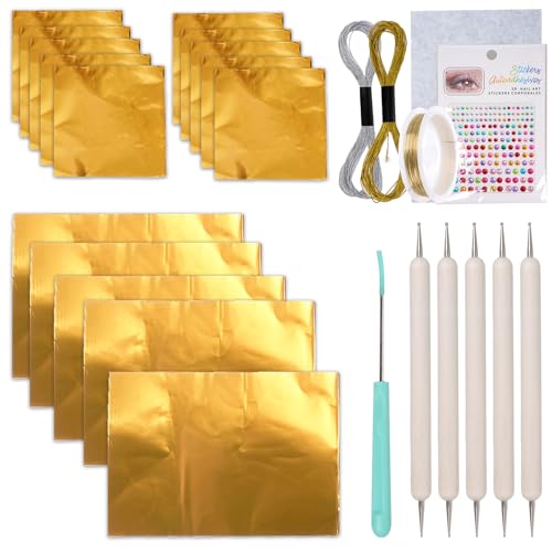 XDGBGFN Goldfolie Transferfolien Gold Prägefolie Set Dekorativ Goldfolie Basteln Präge Kunstset Foil Karton Gold Glanz Bastelfolie für Kunstprojekte Handwerk