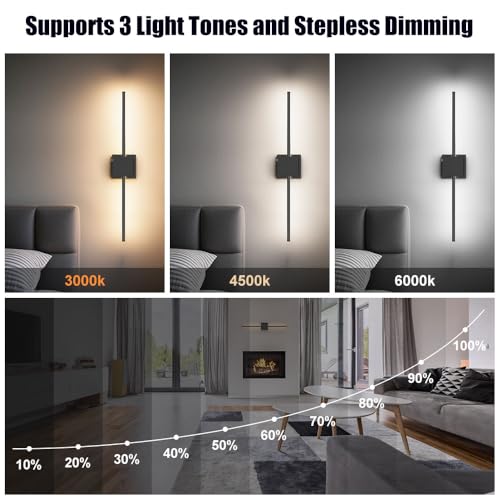 Image of Battery Operated Wall Sconces Set of Two, Dimable Wireless Rechargeable Wall Sconce with Remote Control, 29In 8000mAh 320 DIY Rotatable Modern Decor Lights, Black Wall Lamps for Living Room Bedroom