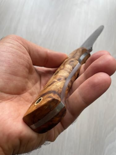 CraftTal Damast-Jagdmesser Tachenmesser handgefertigt 150 Echtes damast Stahl lagen und Silberbeerenholz– Schmiedegefertigtes Campingmesser – Taktisches Messer, mit speziell entworfene Lederscheide