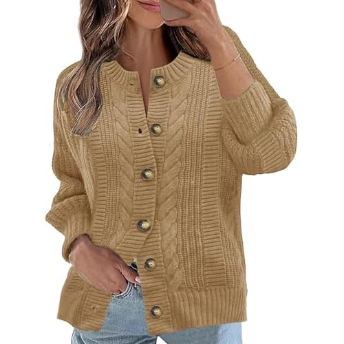 Rapbin Women's Cable Knit Cardigan Open Front Sweater Casual Long Sleeve Button Coats Outerwear