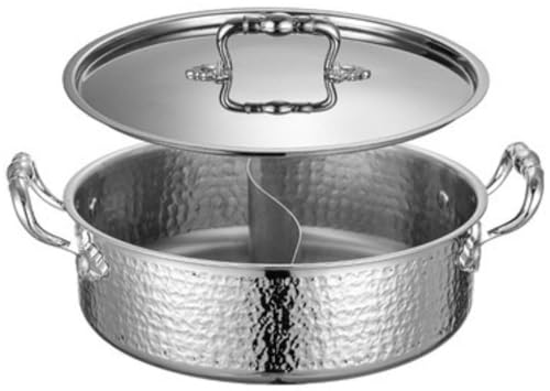 EVREFIN両手鍋、ステンレス、ガラス蓋、IH加熱対応、多目的鍋 (28cm,シルバー(仕切り付き))