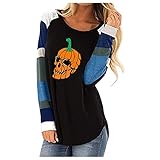 AIREP Trikot Frauen Lauschig Lässiger Oversizee Top Stretche Langärmliges Baumwolle Trikot Damene Kürbis Golf Rundhalsausschnitt Frühling