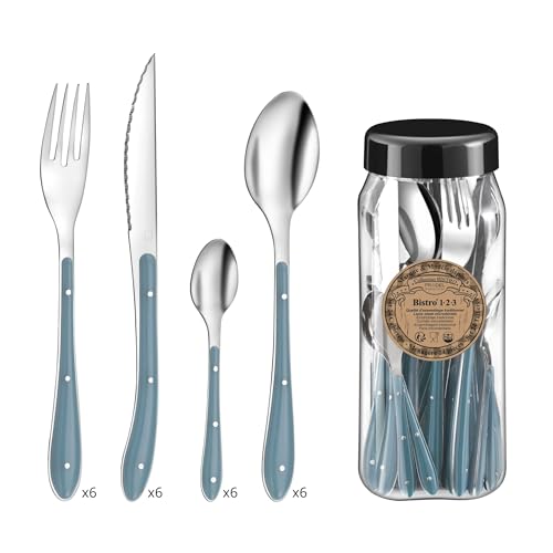 Amefa 1-2-3 SV Posate 24PZ Bistro Blu Denim, Acciaio Inossidabile