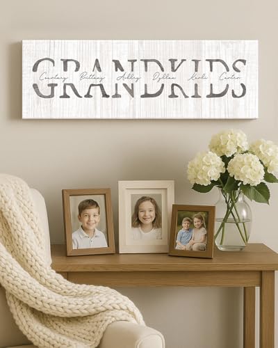 Grandkids - Personalized Art Gift for Grandparents (Whitewashed Wood, 6.5"x18" Block Mount) - Image 4