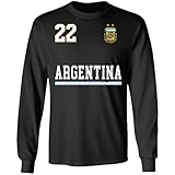 Esta camiseta de fútbol Argentina 2022 Argentine Fans Football World World Soccer Número 22 camiseta de manga larga perfecta para mujeres, hombres, niños, padre, madre, abuelo, abuela, hermana, hermano, tío, tía.