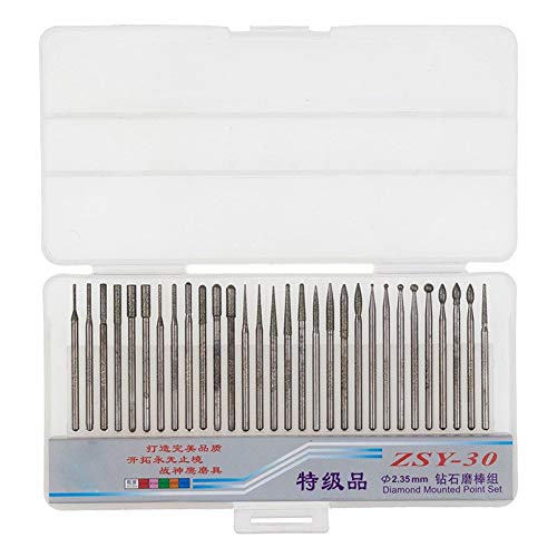 Yakamoz 30Pcs 2.35Mm Shank Titanium-Coated Diamond Burrs Set Rotary File Burs Accessories Kit For Rotary Grinder Tools Grinding Polishing Carving Stone Jewelry Glass Ceramics #TOP1