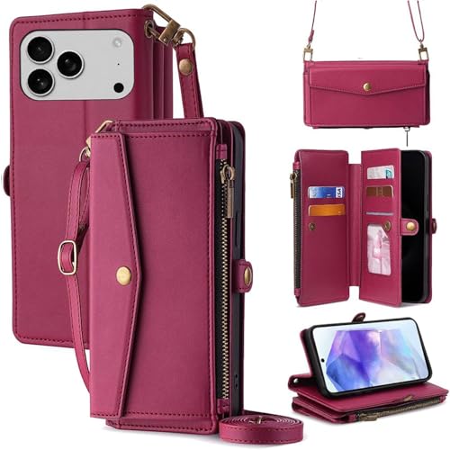 for iPhone 17 Pro �P�[�X ���z�^ for iPhone 17�v�� �蒠�^ �V�����_�[ �X�g���b�v��+�Z2�{ 5���J�[�h���[ 1���̎ʐ^���[�X�^���h�@�\ 1���̌������[ 1�̃W�b�p�[�|�P�b�g �h���E�h�R�P�E�h�Ђ� PU���U�[ �v���[���g 