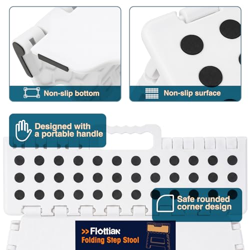 Image of Flottian 5 inch Folding Step Stool for Adults and Kids 15-Inch Extra Wide Stool Holds Up to 300 lbs,Non-Slip Folding Stools with Handle,Compact Plastic Foldable Step Stool for Bathroom,Kitchen,ect White