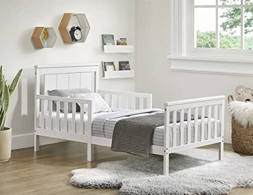 Oxford Baby Lazio Wood Frame Toddler Bed With Guardrails And Straight-Line -Headboard, Snow White #TOP2