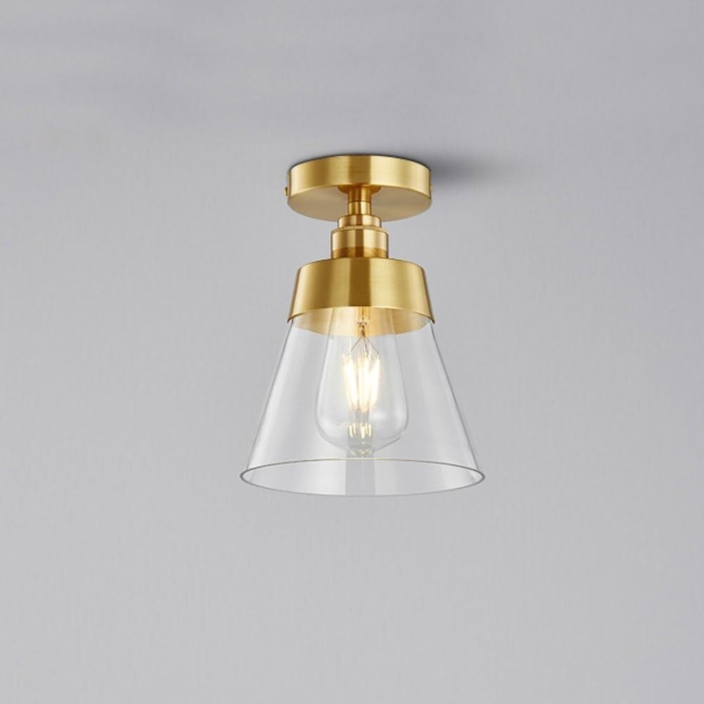 Plafonnier laiton et verre cylindrique E27, luminaire haut de gamme noir H65