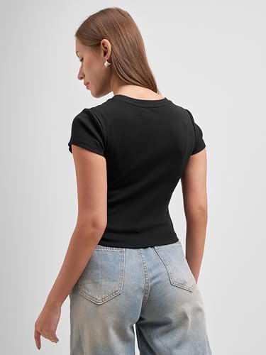 Image of Tokyo Talkies Women Pure Cotton Tops for Woman|Regular Fit Slim fit Crop Tops for Women Western|Top Tshirt for Women Stylish Western|Suitable for Casual and Workwear