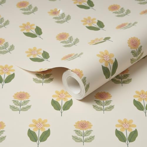 Image of Floral Wallpaper Peel and Stick - Flower Design Self Adhesive Wall Paper for Living Room, Bedroom, Kitchen, Removable Waterproof Wall Decor (MG25, 16X128 Inch)