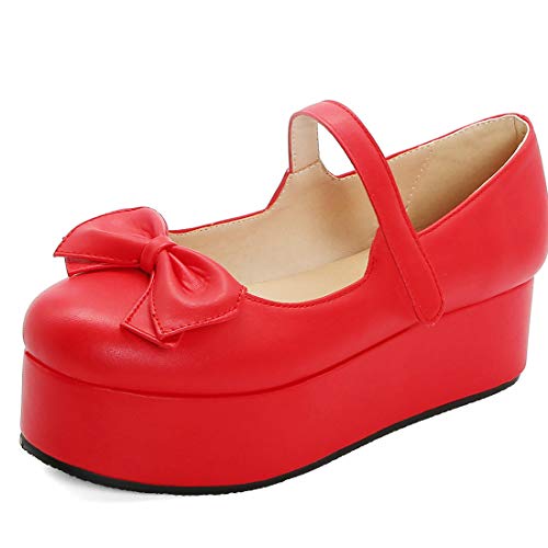 MAVMAX Women's Goth Platform Mary Janes Lolita Wedge Ankle Strap Closed Toe Pumps with Bows3