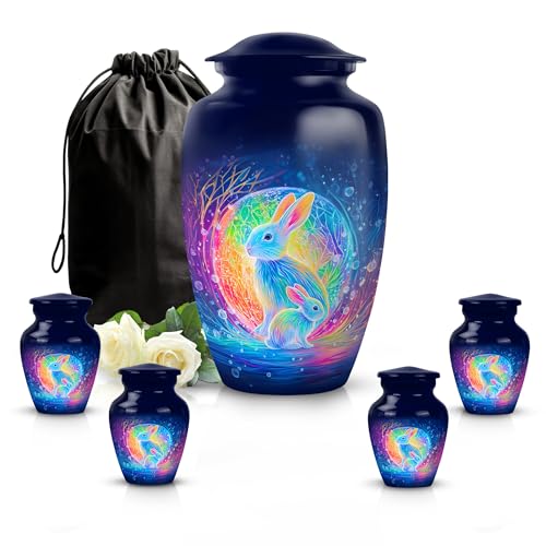 Image of Rabbit Urn - Funeral Decorative Ashes - Combo 3 - Large with 3 Inch Pack of 4 - Urns for Adult Male & Female - Burial Urn for Adult Male & Female - Keepsakes Urns for Ashes