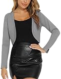 Enjoyoself Damen Bolero Langarm Jäckchen Festlich Schulterjacke Offene Kurze Strickjacke zum ärmellosen Kleid für Alltag Büro Grau,L
