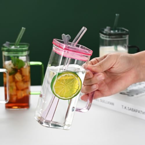 Image of Glass Tumbler with Lid & Reusable Glass Straw - 400ml, Set of 1, Drinking Glasses with Handle, Borosilicate Glass Cups for Iced Coffee, Bubble Tea, Boba, Juice, Smoothies & Water