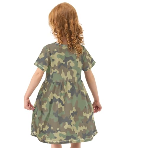 Pigsaly Girls Short Sleeve Dress Camouflage Military Army Girls Summer Dress Camo Woodland Playwear Dresses 5-6T4