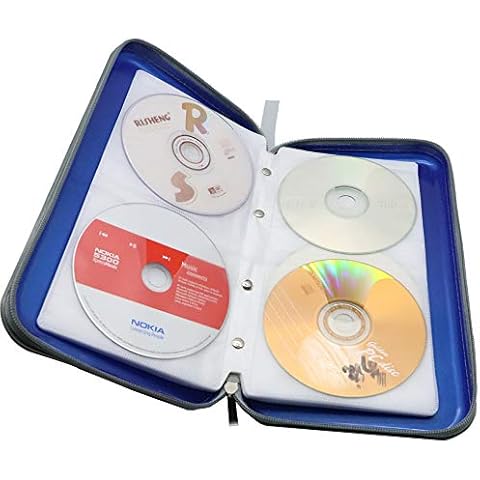 Watruer CD Case, 80 Capacity DVD Storage DVD Case Holder VCD Wallet Organizer Protective Hard Plastic Portable Case Cover - Blue Cover