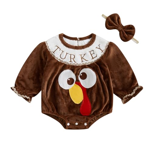 Thanksgiving Baby Girl Outfit Newborn Turkey Long Sleeve Romper Infant Fall Winter Clothes Set