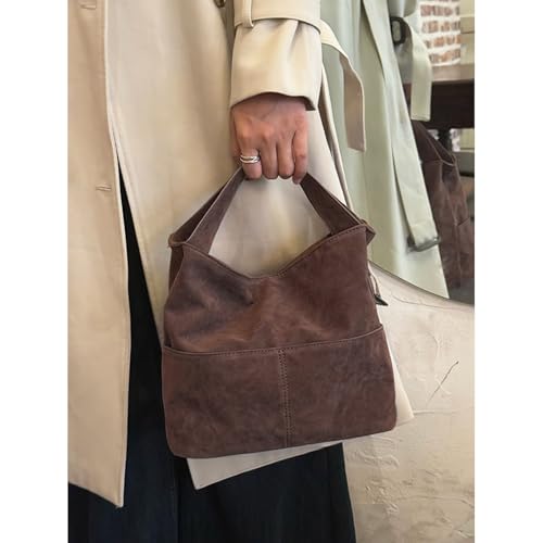Bolso tipo Bucket marrón para mujer en gamuza sintética miniatura 2