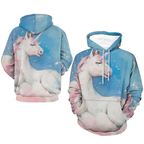 Sweatshirt Pullover Licorne Nuages Roses Homme Femme Taille S - 7