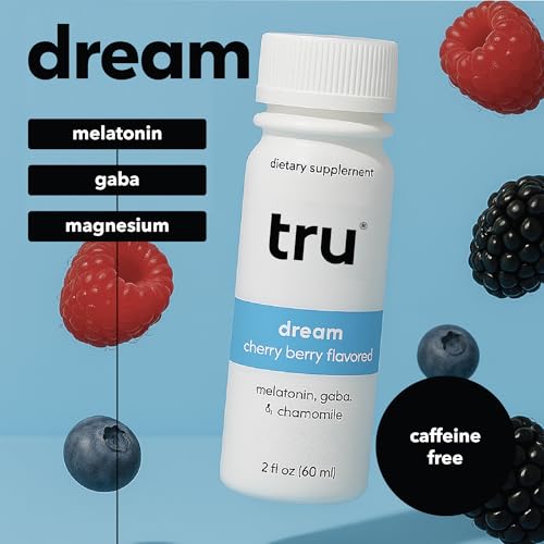 Image of Tru Dream Shot, Extra Strength Sleep Supplement with Melatonin, GABA, Chamomile & Magnesium, Cherry Berry Flavored Wellness Drink, Gluten Free, Vegan, Caffeine & Sugar Free, 2 FL OZ Bottles, 12 Pack