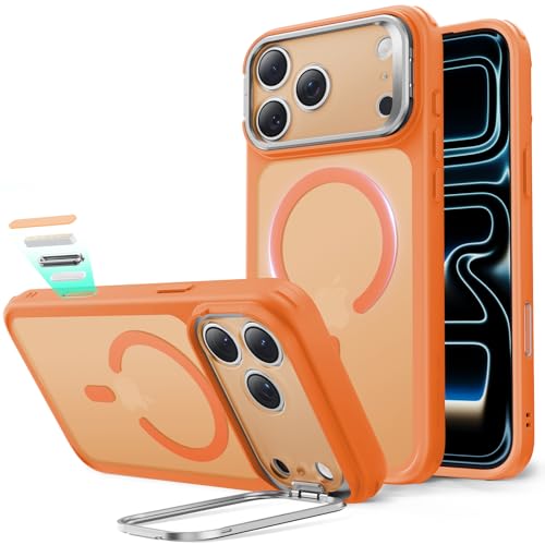 Image of ESR for iPhone 17 Pro Case with Stash Stand, Camera Control Cover Compatible with MagSafe, Military-Grade Drop Protection Magnetic Phone Case, Scratch-Resistant Back Cover, Frosted Orange