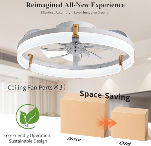 20" Modern Low‑Profile Ceiling Fans with Lights and Remote Control, White - image 5
