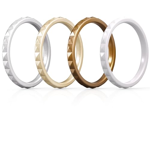 thunderfit thin and stackable silicone rings for women rubber wedding bands for women engagement diamond pattern 25mm wide 2mm thick - variety multipack 1-16