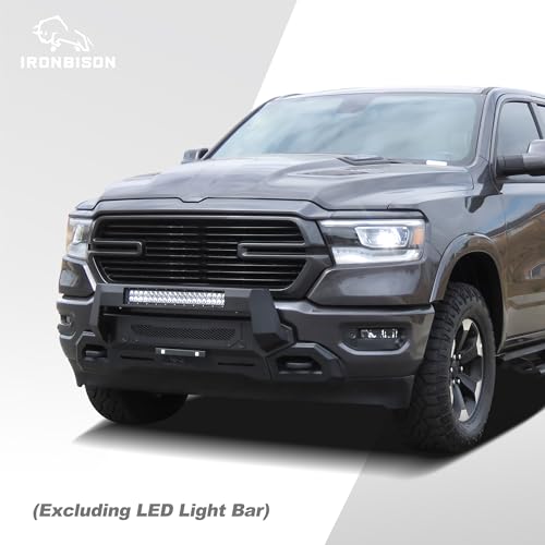 Image of IRONBISON Front Bumper Compatible with 2019-2024 RAM 1500 (Exclude 2019-2024 Ram 1500 Classic /Rebel /Diesel / 21-24 TRX Model) Can Add LED Light Bar Fine Texture Black Truck Bumper Guard Bull Bar