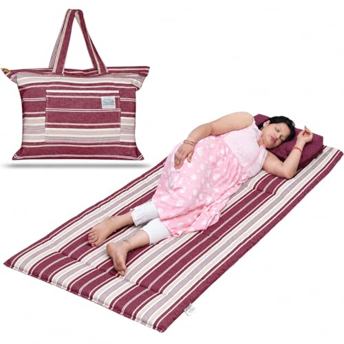 Image of NEXTGO Multi Purpose Foldable Mattress with Carry Bag | Portable & Lightweight Gadda | Suitable for Outdoor Travel Camping, Yoga, Meditaion Mat (Maroon White Lining, King: 72x78 Inch Or 6x6.5 Feet)