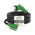 RVGUARD 50 Amp 15 Foot RV Power Cord with 135 Degree, 14-50P to SS2-50R Generator Extension Cord, Heavy Duty STW Cord with LED Power Indicator, Green, ETL Listed