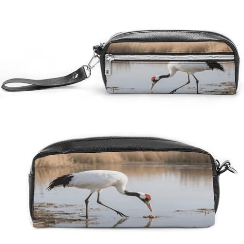 Bolsa de maquillaje pequeña e impermeable con diseño de grulla y cremallera