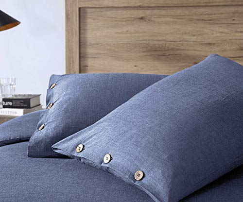 Exq Home Cotton Denim Blue Duvet Cover Set King Size 3 Pcs, Super Soft Bedding Vintage Comforter Cover With Button Closure (Breathable) #TOP2
