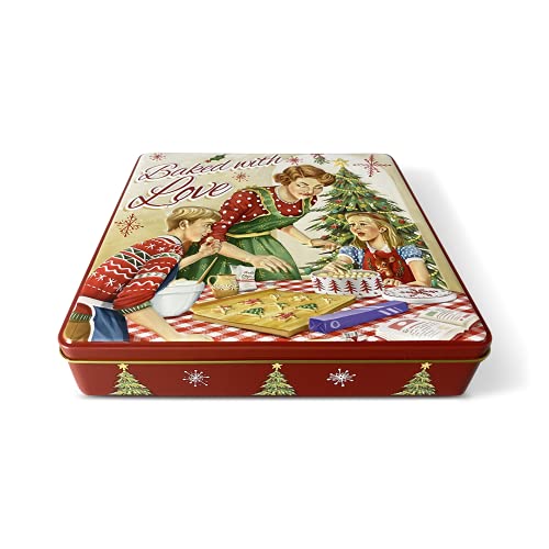 Baked with Love rot - Vorratsdose, Keksdose, Blechdose mit Aufschrift "Baked with Love" im Retro-Look mit vielen Details - lebensmittelecht - Vol. 1,9l - Maße: (L x B x H): 23,0 x 21,5 x 4,2cm Cover
