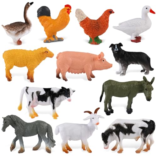 Maxmoc 12pcs Farm Animals Mini Animal Toys for 3 4 5 6 7 Year Olds