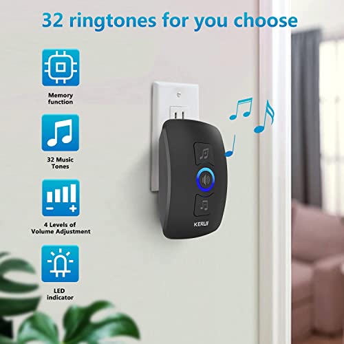 KERUI Wireless Doorbell, Plug in Waterproof Battery Operated Cordless Doorbell Operating at 1,000 Feet Long Range with 32 Chimes 4 Volume Levels LED Light Easy Install for Home, School, Office - Image 5