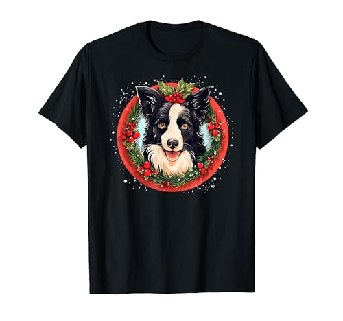 Border Collie - Perro con elementos navideños, amante de los perros Camiseta
