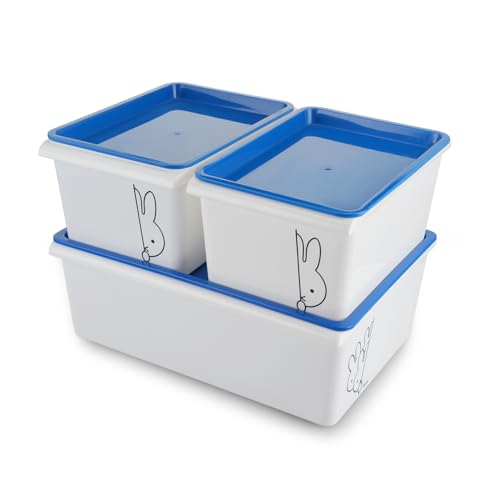 Image of Nayasa Lego Print Stack N Store Plastic Storage Boxes with Lid & Side Handle | Multipurpose Storage Stackable Box | Strong and Durable | Set of 3, 5 L & 12 L | Small + Big | Blue