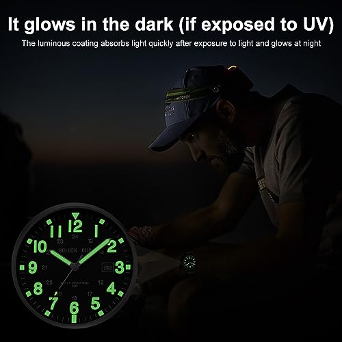 GOLDEN HOUR Men's Nylon Slip-Thru Strap Watch with Military Time Easy Read Dial Glowing Hands 12/24 Hours Dispaly Waterproof Sports Digital Watches
