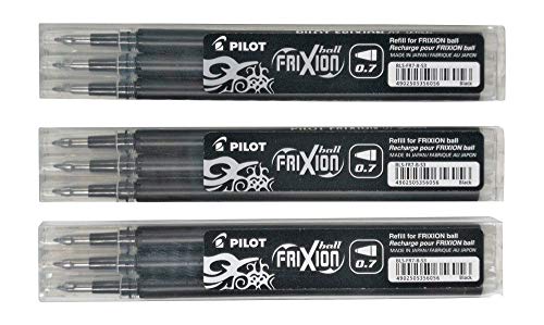 Frixion Erasable Pens Bundle of 9 Refill Black Gel Ink Fine Point 07