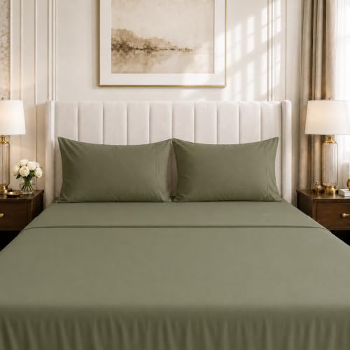 Image of LINENWALAS 100% Cotton 400 TC King Large-Size Pillow Cover | Long Staple Imported Egyptian Cotton | Cloud-Soft, Breathable & Skin-Safe | Oeko-TEX Certified Bedding (20x36 inch, Set of 2, Moss Green)