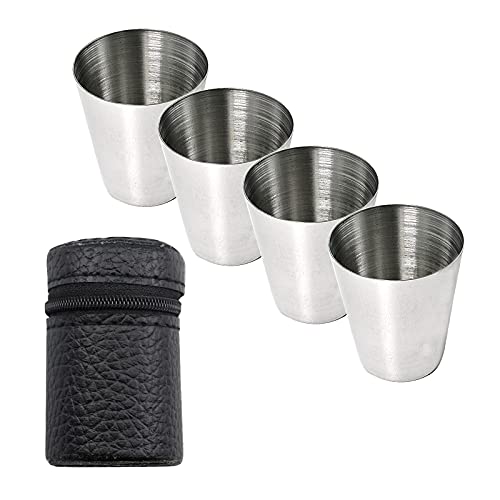 WEGETIT Edelstahl Schnapsbecher Schnaps Becher, Schnapsgläser aus Metall, Metallbecher mit Leder Tasche Schnapsgläser Cover
