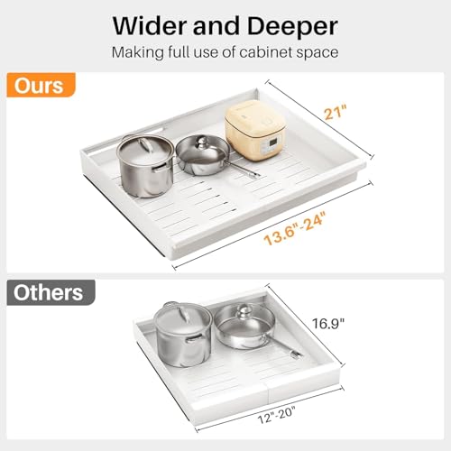 Pull out Cabinet Organizer, 4-Pack Expandable(13.6"-24") Silde out Drawers with Raising Pad for Framed Cabinets, Adjustable Full-Extension Adhesive Roll out Shelves for Kitchen Pantry Home Pot and Pan by PXRACK - Image 2