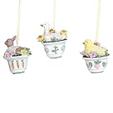 Bonitos colores. Gisela Graham - Juego de 3 macetas para decoración de Pascua, diseño de gallina/Conejo/Pato